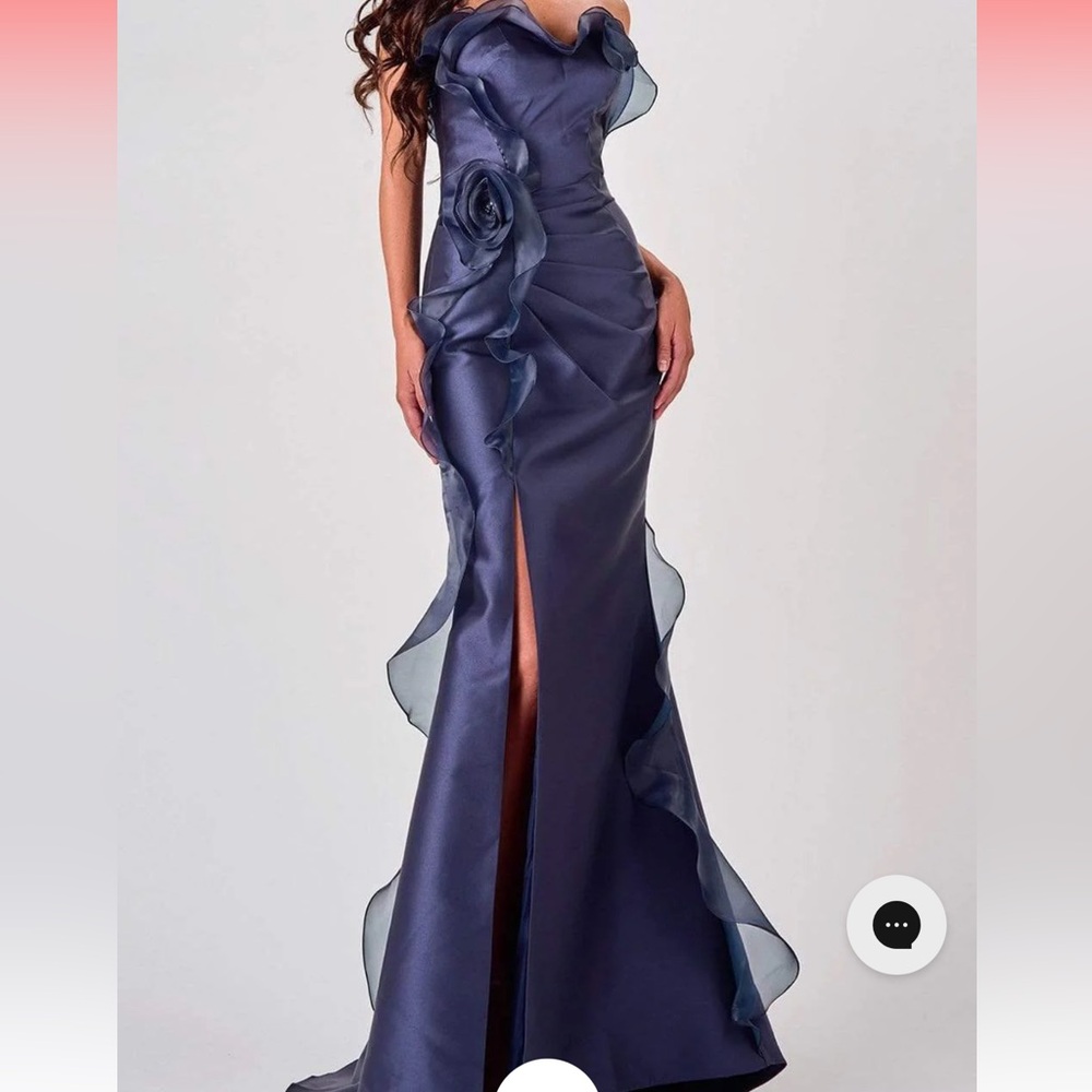 Terani Couture - 2111E4743 Strapless Floral Frill Slit Mermaid Gown